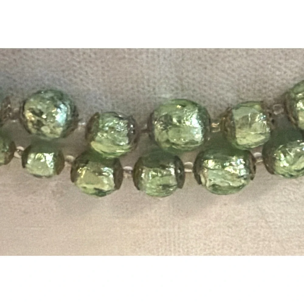 Vintage MURANO GLASS NECKLACE & CLIP EARRINGS Venetian Green Gold-Mario Sanzogno